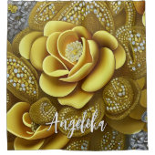Gele gardenia met Gold Glitters en aangepaste naam Douchegordijn (Voorkant)