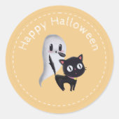 Gele gastheer en Cat Happy Halloween Ronde Sticker (Voorkant)