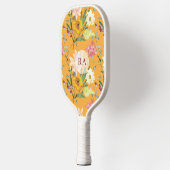 Gele gebloemde gepersonaliseerde initialen pickleball paddle (Links)