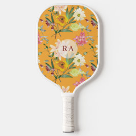Gele gebloemde gepersonaliseerde initialen pickleball paddle
