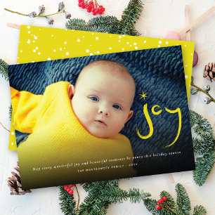 Gele Geborstelde Vrolijke Calligrafie Kerst Foto Feestdagenkaart