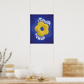 Gele Gebreide Bloem Power Kunstposter, blauwe grad Poster (Keuken)