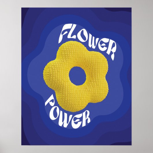 Gele Gebreide Bloem Power Kunstposter, blauwe grad Poster (Voorkant)