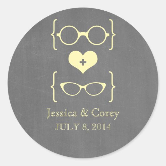 Gele geeky Glassen Chalkboard Wedding Stickers (Voorkant)