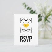 Gele geeky Glasses RSVP Briefkaart (Staand voorkant)