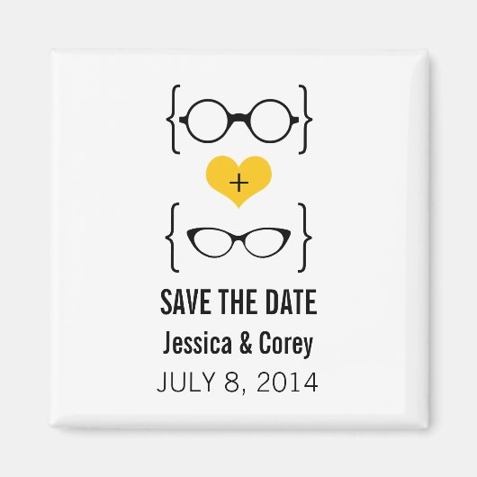 Gele Geeky Glasses sparen de Magnet van de Datum (Voorkant)