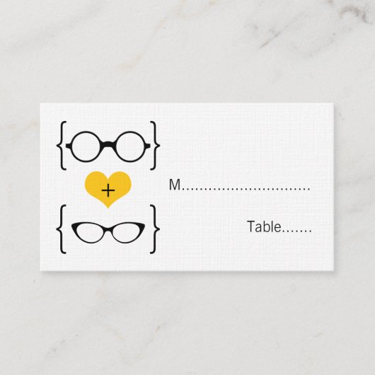 Gele Geeky Glasses Wedding Place Kards Plaatskaartje (Voorkant)