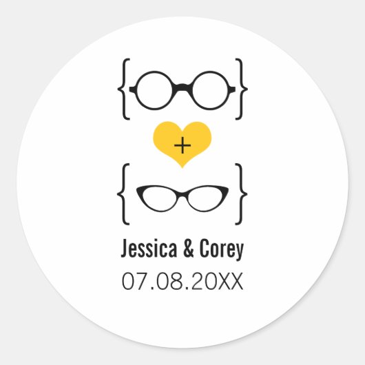 Gele Geeky Glasses Wedding Stickers (Voorkant)