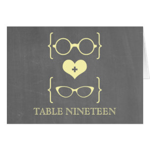 Gele geeky glazen Chalkboard Table Number Kaart