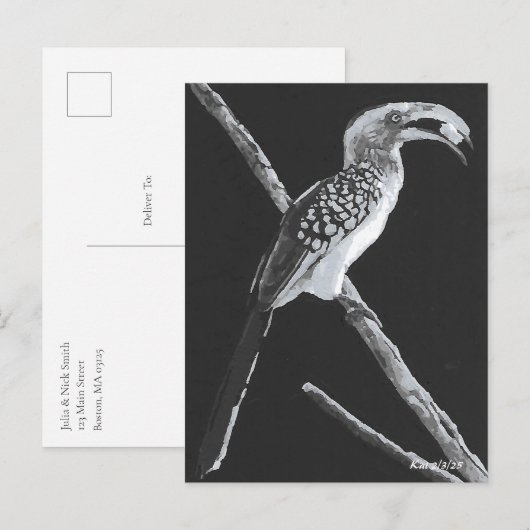 Gele gefactureerde hornbill, Kalahari Animal Briefkaart (Voorkant / Achterkant)