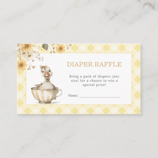 Gele Gekke Goose Luier Raffle Ticket Kaart (Voorkant)