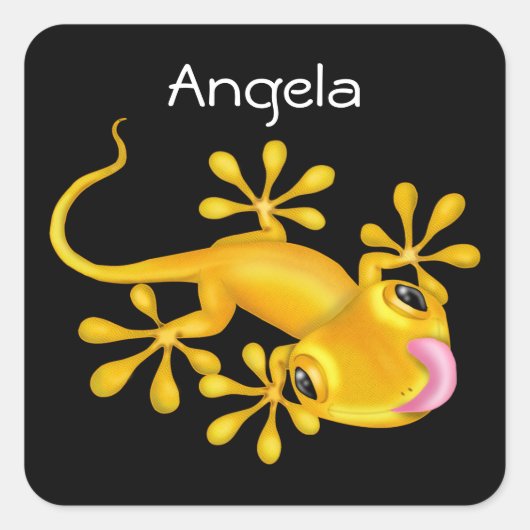 Gele gekko hagedis vierkante Sticker (Voorkant)