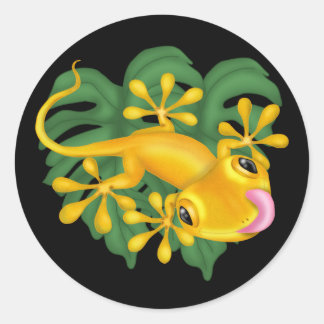 Gele gekko op groen blad ronde Sticker