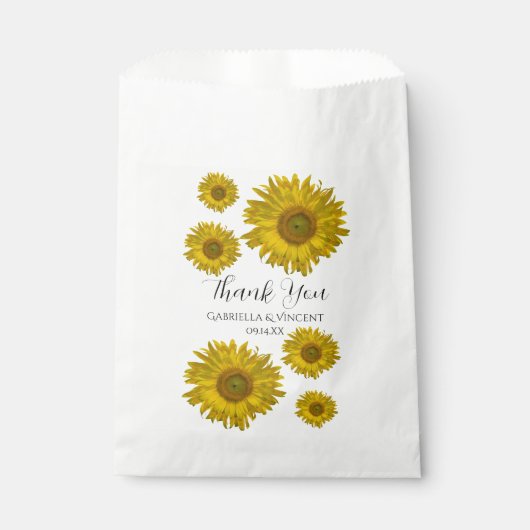 Gele gekleurde zonnebloemen Weddenschap Dank je Bedankzakje (Voorkant)