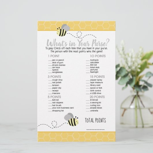 Gele Gele Bumble Bee Wat zit er in je Purse Game (Staand voorkant)