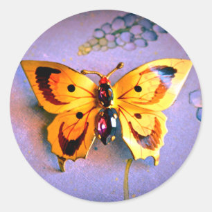 Gele gele vlinder Klassieke ronde sticker