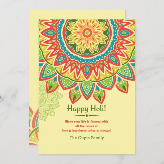 Gele gelukkige Holi-uitnodiging Kaart (Voorkant / Achterkant)