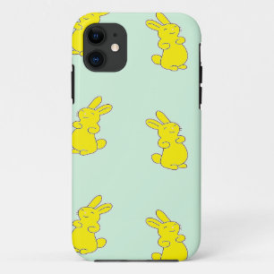 Gele gelukkige konijntjes op blauwgroen Case-Mate iPhone case