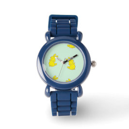 Gele gelukkige konijntjes op blauwgroen horloge