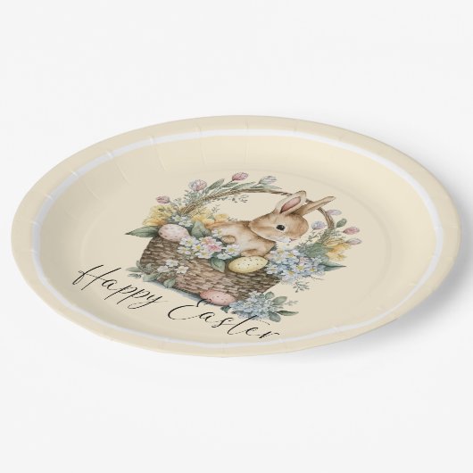 Gele Gelukkige Paashaas Papieren Bordje (Gekanteld)