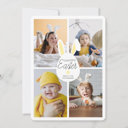 Gele gelukkige paasoren eitjes 4 foto's collage feestdagenkaart (Voorkant)