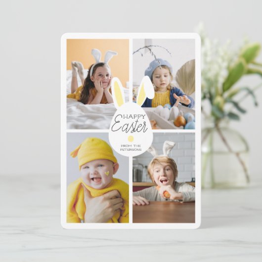 Gele gelukkige paasoren eitjes 4 foto's collage feestdagenkaart (Staand voorkant)