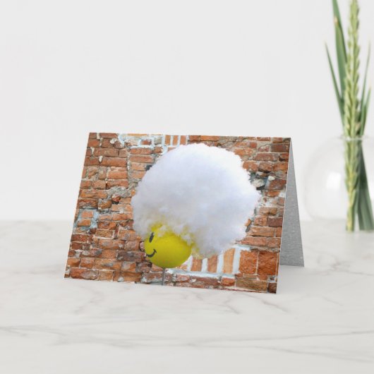 Gele geluksantenne-topper, pluizige sneeuwhoed feestdagen kaart (Voorkant)