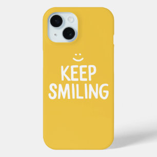 Gele geluksquote blijven glimlachen iPhone 15 case