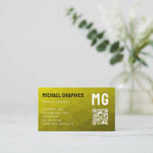 Gele geometrische meshpatroon QR-code Monogram Visitekaartje (Staand voorkant)