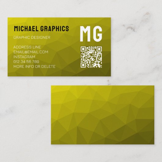 Gele geometrische meshpatroon QR-code Monogram Visitekaartje (Voorkant / Achterkant)