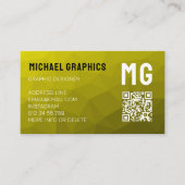 Gele geometrische meshpatroon QR-code Monogram Visitekaartje (Voorkant)