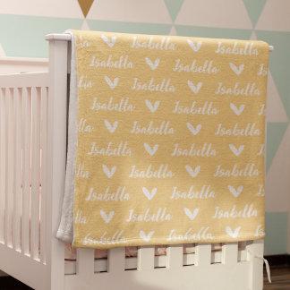 Gele gepersonaliseerde naam deken met harten