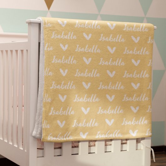 Gele gepersonaliseerde naam deken met harten