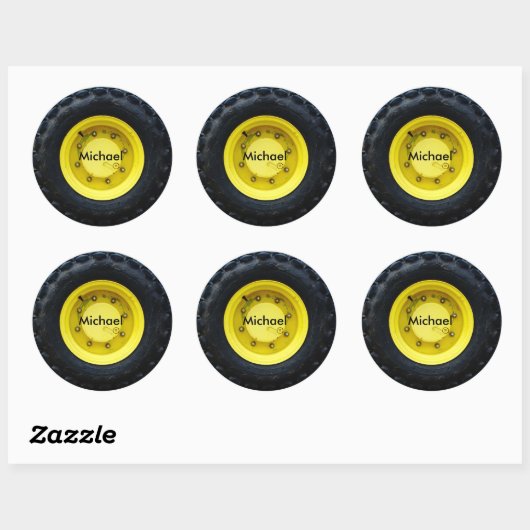 gele gepersonaliseerde naam tractor wielband ronde sticker (Vel)