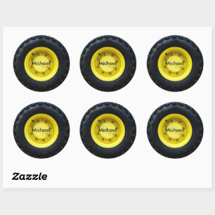gele gepersonaliseerde naam tractor wielband ronde sticker