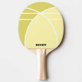 Gele gepersonaliseerde pingpongbat met naam tafeltennisbatje