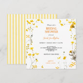Gele Geperste Wilde Bloem Boho Bruidsdouche Kaart (Voorkant / Achterkant)