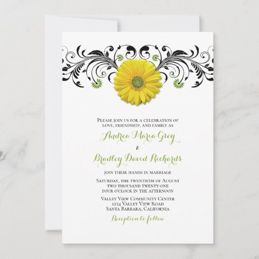Gele Gerber Daisy Floral Wedding Uitnodiging (Voorkant)