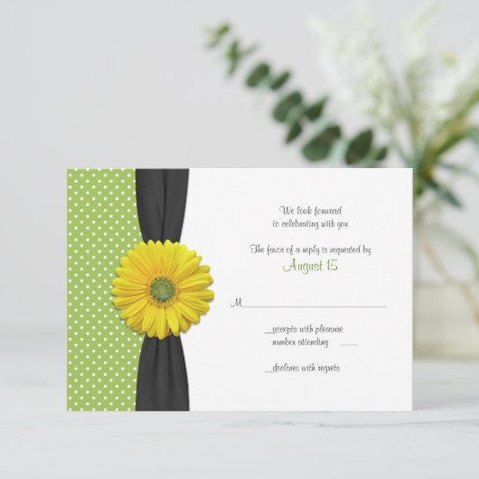 Gele Gerber Daisy Polka Dot Reply Kaart (Staand voorkant)