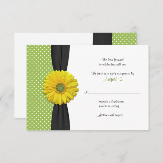 Gele Gerber Daisy Polka Dot Reply Kaart (Voorkant / Achterkant)