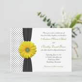 Gele Gerber Daisy Polka Dot Wedding Uitnodiging (Staand voorkant)