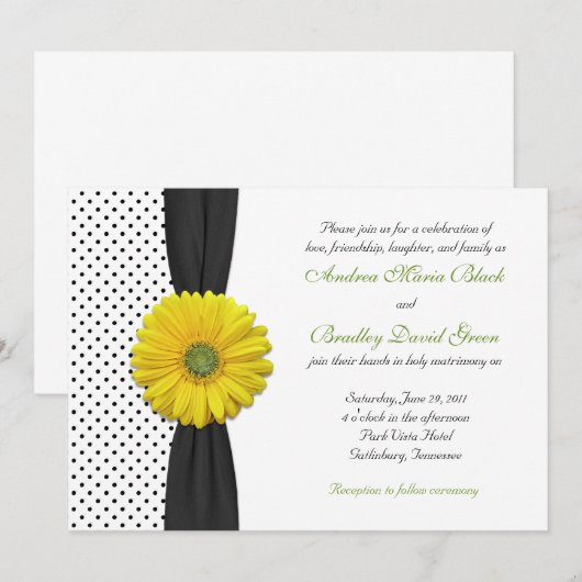 Gele Gerber Daisy Polka Dot Wedding Uitnodiging (Voorkant / Achterkant)