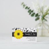Gele Gerbera Daisy Black & White Scroll Visitekaartje (Staand voorkant)