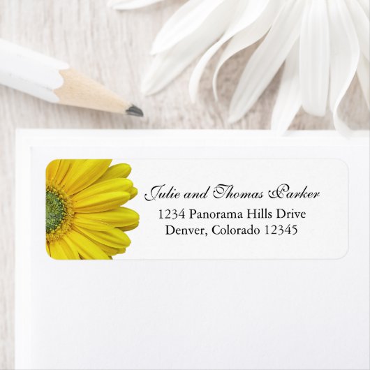 Gele Gerbera Daisy Bruiloft Retouradres Labels (Insitu)