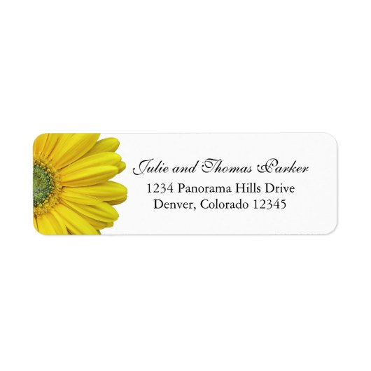 Gele Gerbera Daisy Bruiloft Retouradres Labels (Voorkant)
