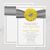 Gele Gerbera Daisy Gray Ribbon Uitnodiging (Voorkant / Achterkant)