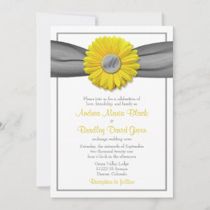 Gele Gerbera Daisy Gray Ribbon Uitnodiging