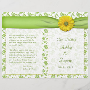 Gele Gerbera Daisy Green Floral Wedding Programme