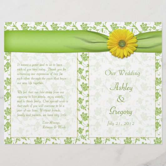 Gele Gerbera Daisy Green Floral Wedding Programme (Voorkant)