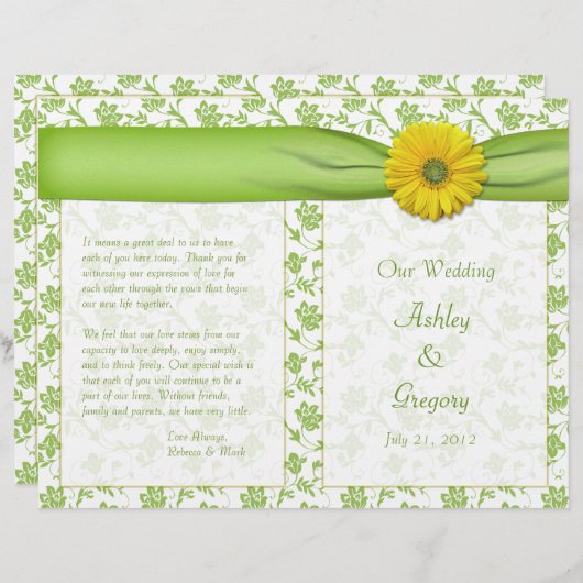 Gele Gerbera Daisy Green Floral Wedding Programme (Voorkant / Achterkant)